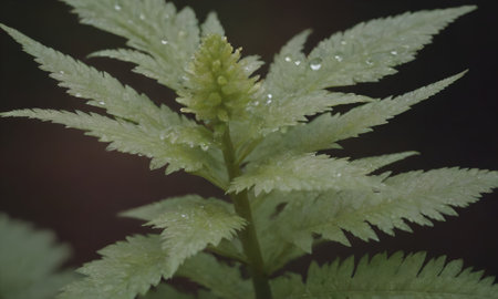Plant with water droplets on leaves, close upの写真素材