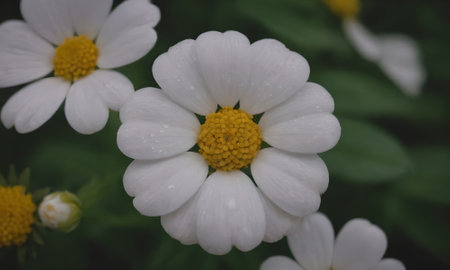Beautiful white daisy flowers in the garden. Selective focus.の写真素材