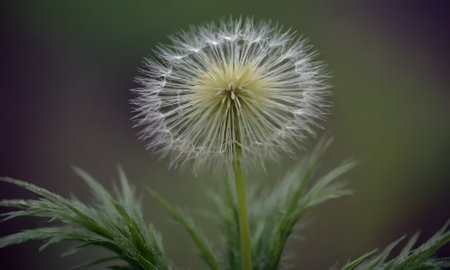 Macro photo of a dandelion flower on a blurred backgroundの写真素材