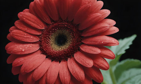 Red gerbera flower on a black background, close-upの写真素材