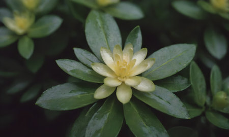 Close up of yellow flower with green leaf background in the garden.の写真素材