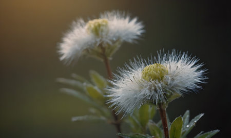 Close up of a white flower in the morning light with blurred backgroundの写真素材