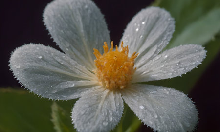 White flower with water drops on the petals. Close up.の写真素材