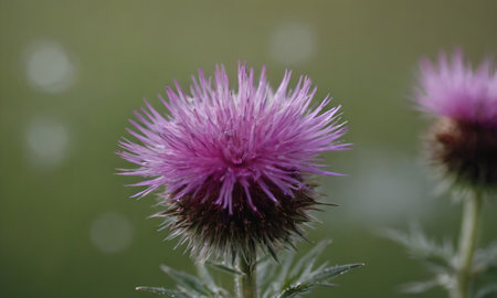 Close up of a purple thistle flower (Cirsium vulgare)の写真素材
