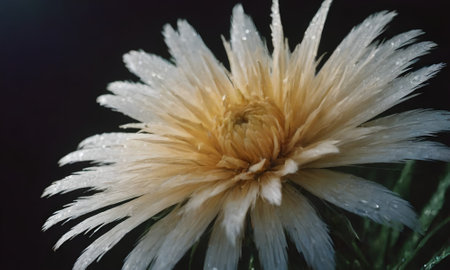 Closeup of a white flower with water drops on the petalsの写真素材