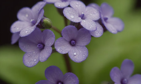 Purple flowers with water droplets on petals close-upの写真素材
