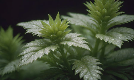 Raindrops on the green leavesの写真素材