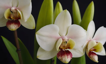 White orchids on a dark background. Close-up.の写真素材