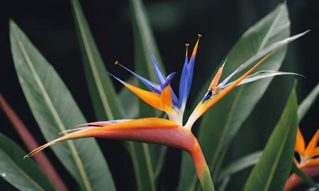 Bird of paradise flower, Strelitzia reginae.の写真素材