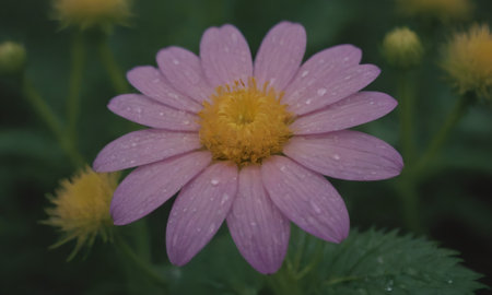 Pink flower in the garden with water drops on the petals.の写真素材