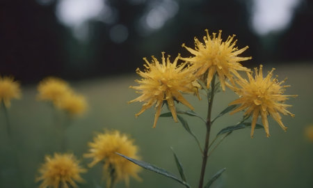 Yellow flowers in the meadow. Shallow depth of field.の写真素材