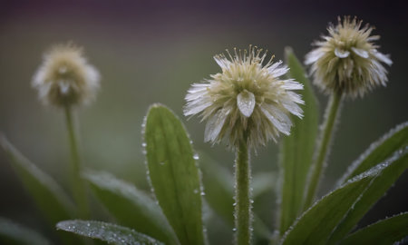 Close up of white amaranth flower with water droplets.の写真素材