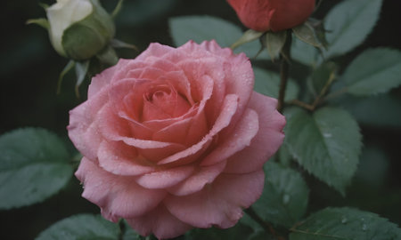 Beautiful pink rose in the garden. Close up. Selective focus.の写真素材