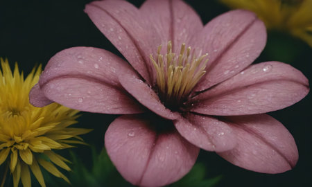 Beautiful pink flower with water droplets on the petals.の写真素材