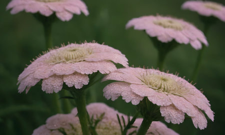 pink daisy flowers with water drops on petals, shallow depth of fieldの写真素材