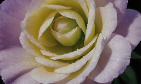 Close up of a white rose with water drops on the petalsの写真素材