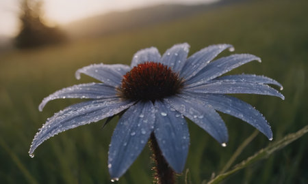 Beautiful daisy flower with dew drops in the morning light