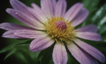 Aster flower with water droplets on the petals close upの写真素材