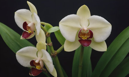 White orchids on a black background. Close-up.の写真素材