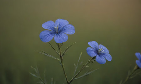Flax (Linum usitatissimum) flowers in bloomの写真素材