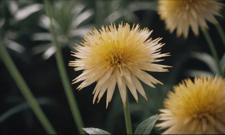 close up of yellow dahlia flower in the garden, vintage toneの写真素材