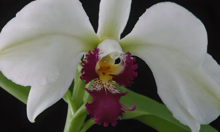 White orchid flower isolated on black background. Cattleyaの写真素材