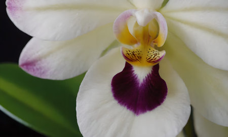 White and purple orchids on a dark background close-upの写真素材
