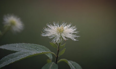Flower of a bush with white flowers in the morning dewの写真素材