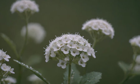 White flowers in the meadow. Shallow depth of field.の写真素材