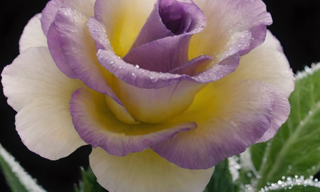 Close-up of a purple rose with water droplets on petalsの写真素材