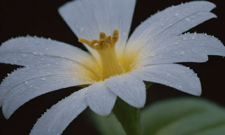 White flower with raindrops on the petals, close-upの写真素材