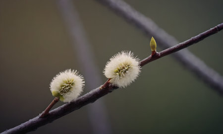 pussy willow catkins blooming in spring on a tree branch