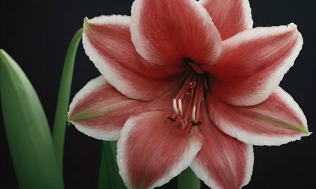 Beautiful pink lily flower on a black background, closeupの写真素材