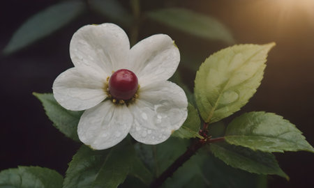 Beautiful white flower with water drop in the morning. Vintage tone.の写真素材