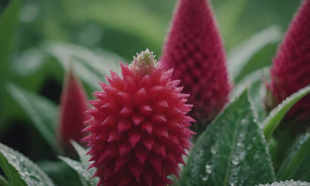 Beautiful red cockscomb flower in the garden, stock photoの写真素材