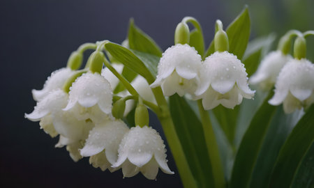 Lily of the valley, Convallaria majalis, close-upの写真素材