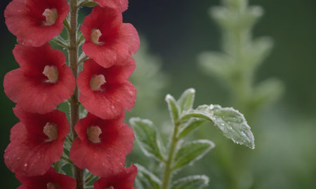 Red flowers in the garden with water droplets on the petals