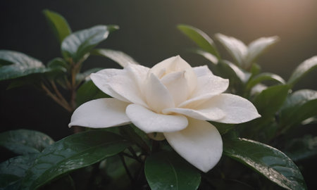 Beautiful white jasmine flower blooming in the garden.の写真素材