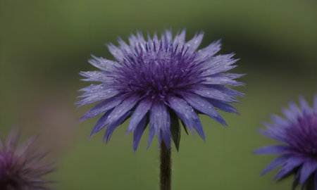 Purple cornflower (Centaurea cyanus) on green backgroundの写真素材