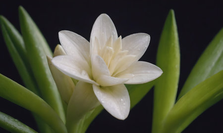 White flower with water drops on the petals of a hyacinthの写真素材
