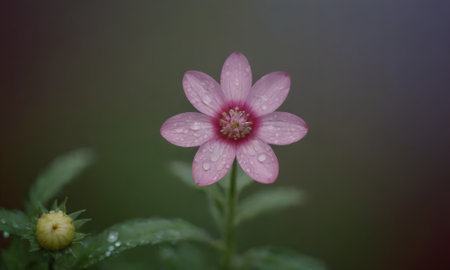 Beautiful pink flower with raindrops on the petals in the garden