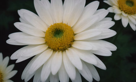 White daisy flower with water drops on the petals close upの写真素材