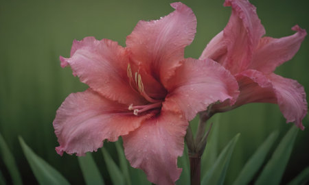 Pink Gladiolus flower in the garden with soft focus background.の写真素材