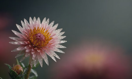 Close up of a pink aster flower with water drops on petalsの写真素材