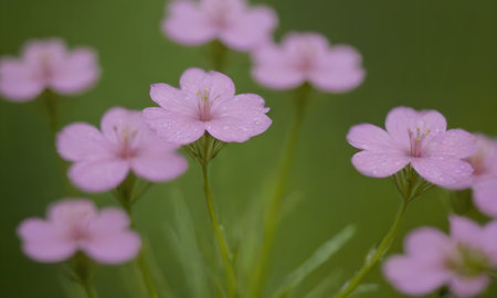 pink flowers in the garden on a green background, macro photographyの写真素材