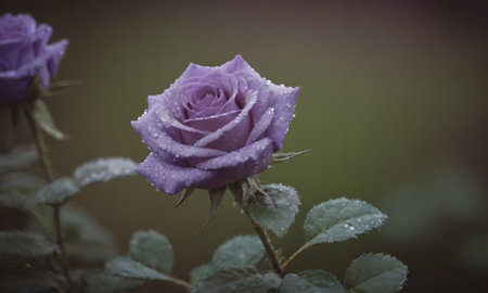 Beautiful purple rose with dew drops on the petals.の写真素材