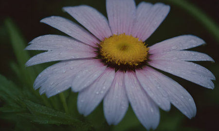 Close up of a daisy flower with raindrops on petalsの写真素材