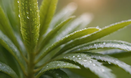 Water droplets on the leaves of a plant. Macro shot.