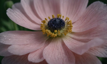 Close up of a pink anemone flower with water dropletsの写真素材