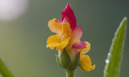 Close up of a yellow and pink snapdragon flower (Antirrhinum majus)